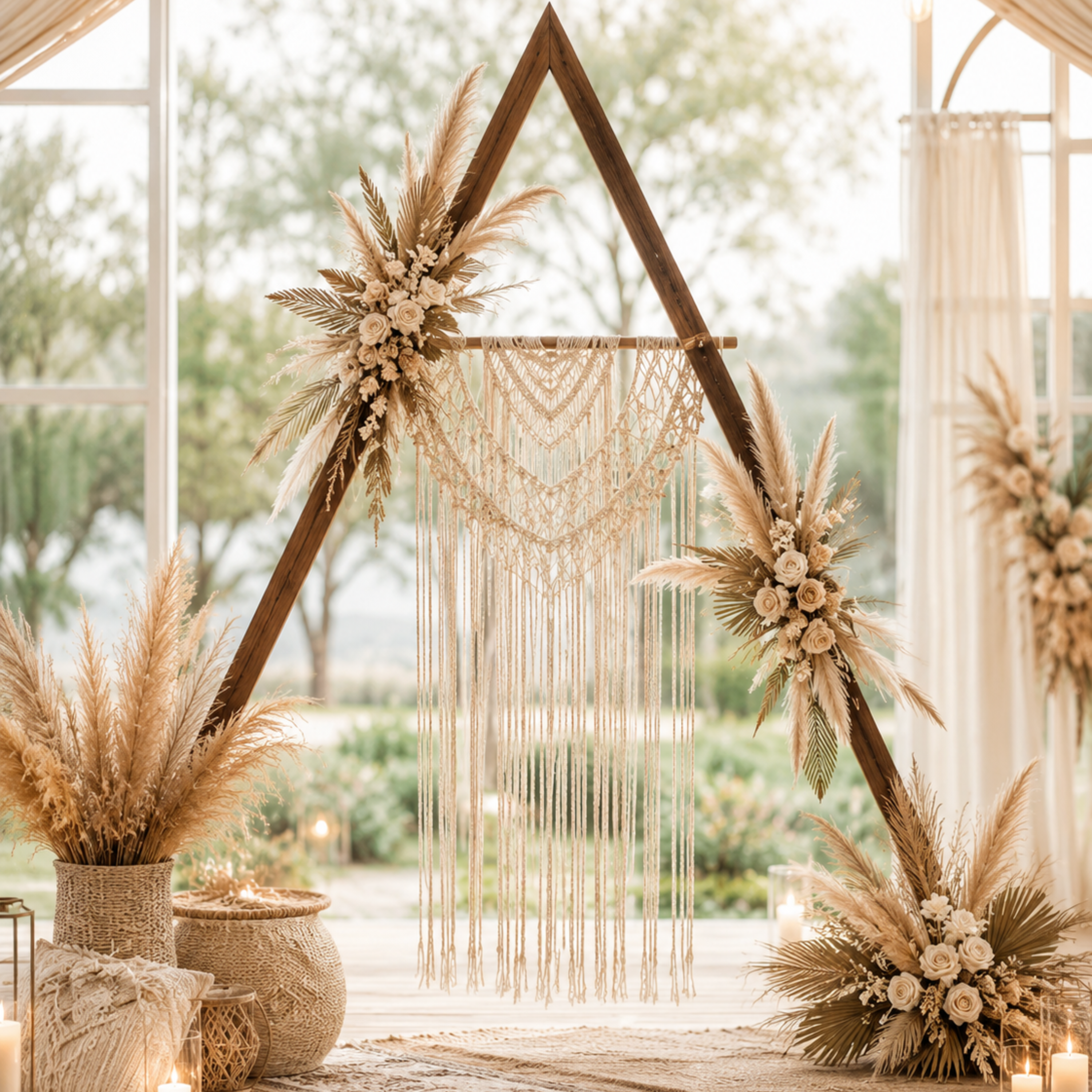 7.87 Ft Wooden Triangle Wedding Arch – Boho Ceremony Backdrop