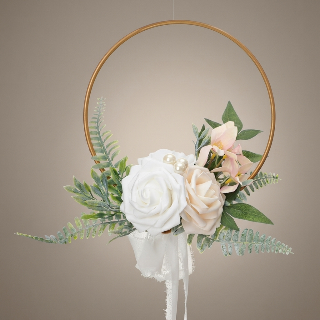 Petite Flower Girl Hoop Bouquet – Burgundy and Blush Wedding Flowers