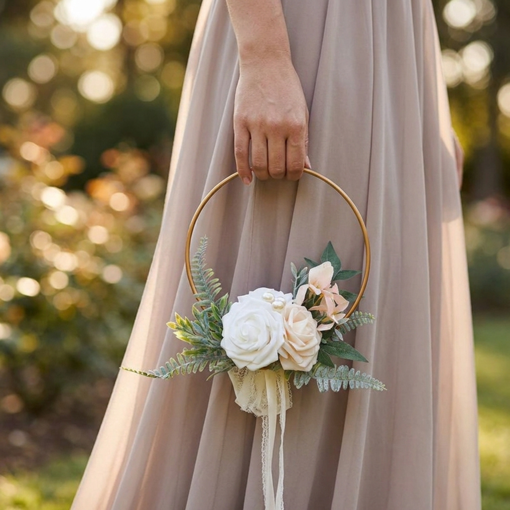 Petite Flower Girl Hoop Bouquet – Burgundy and Blush Wedding Flowers