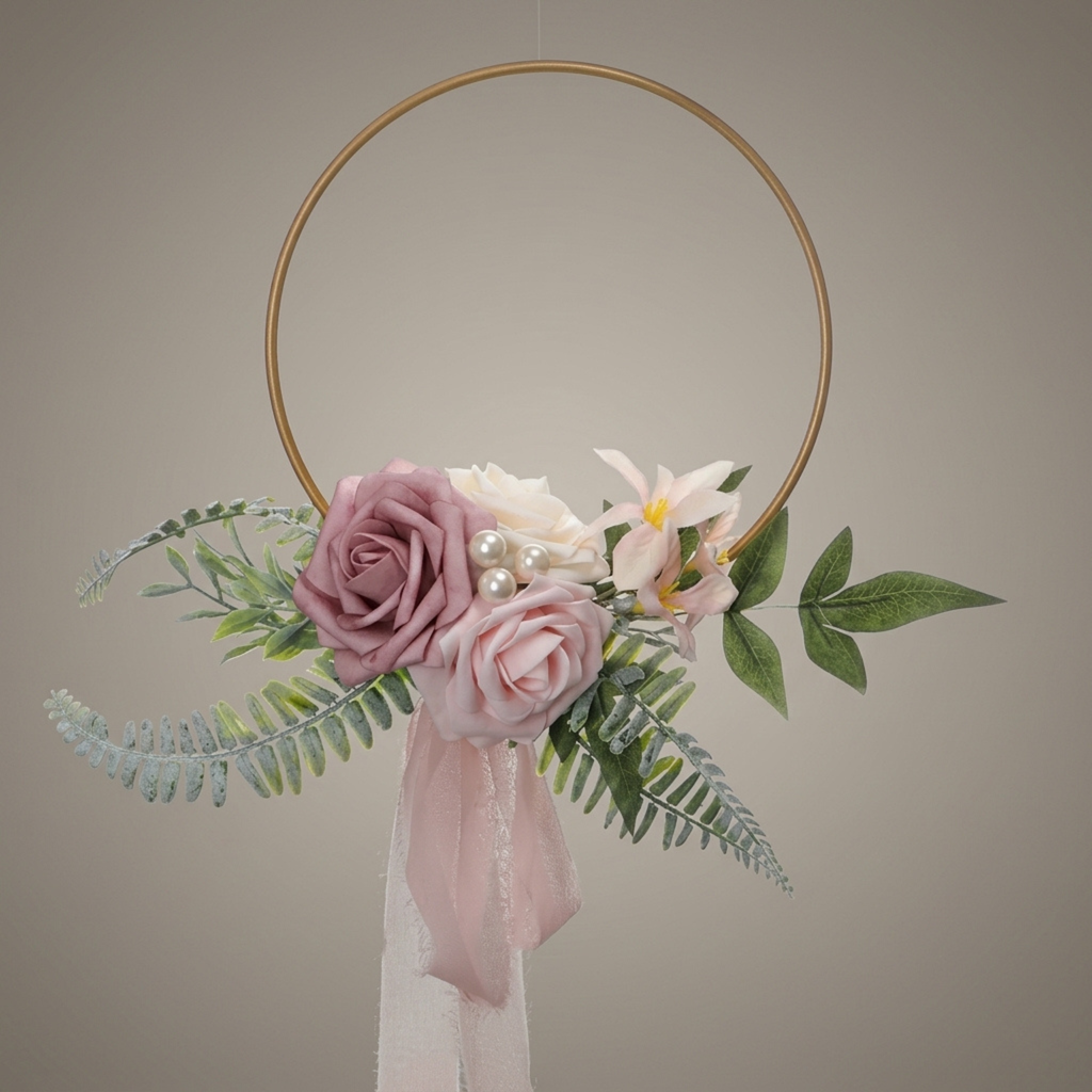 Petite Flower Girl Hoop Bouquet – Burgundy and Blush Wedding Flowers