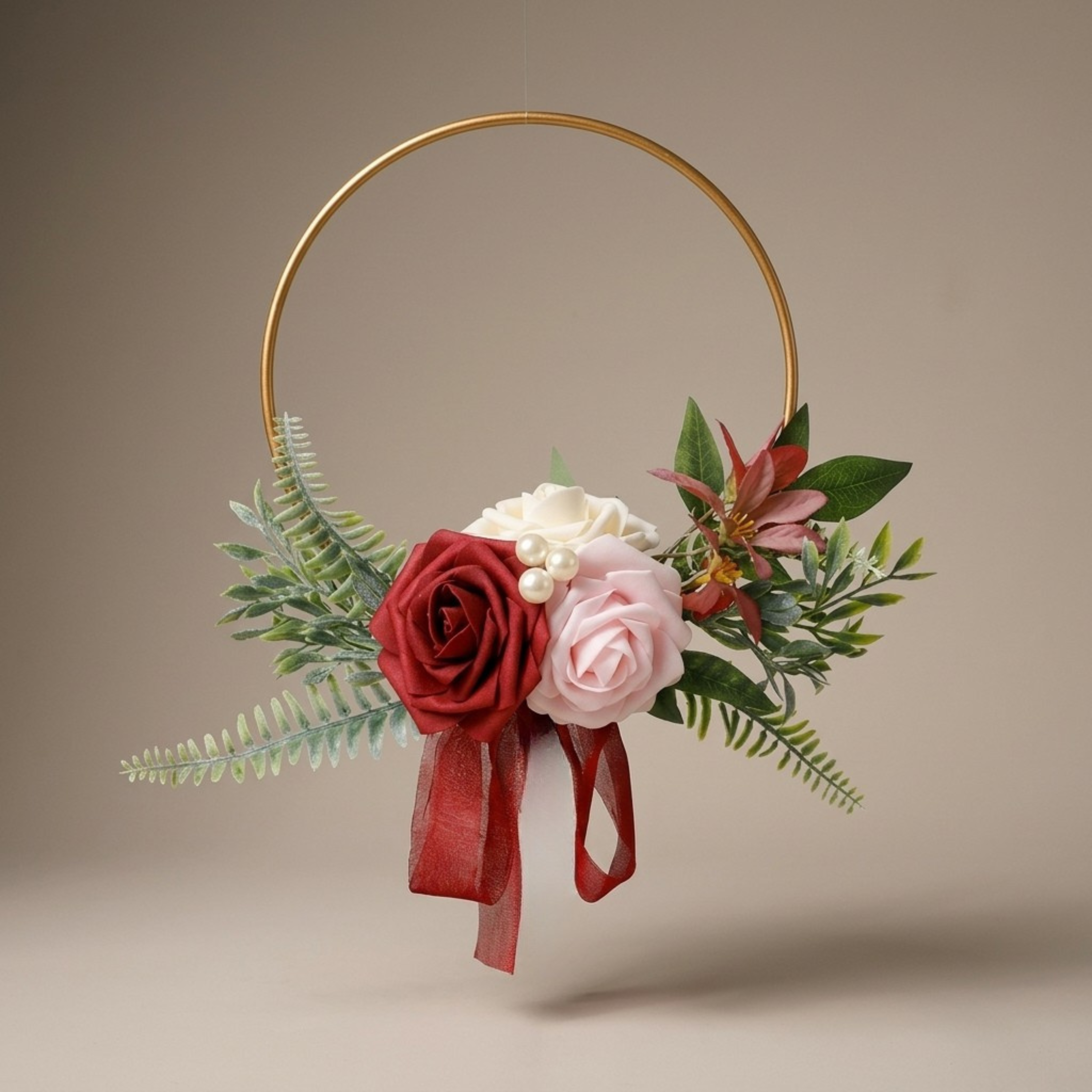 Petite Flower Girl Hoop Bouquet – Burgundy and Blush Wedding Flowers