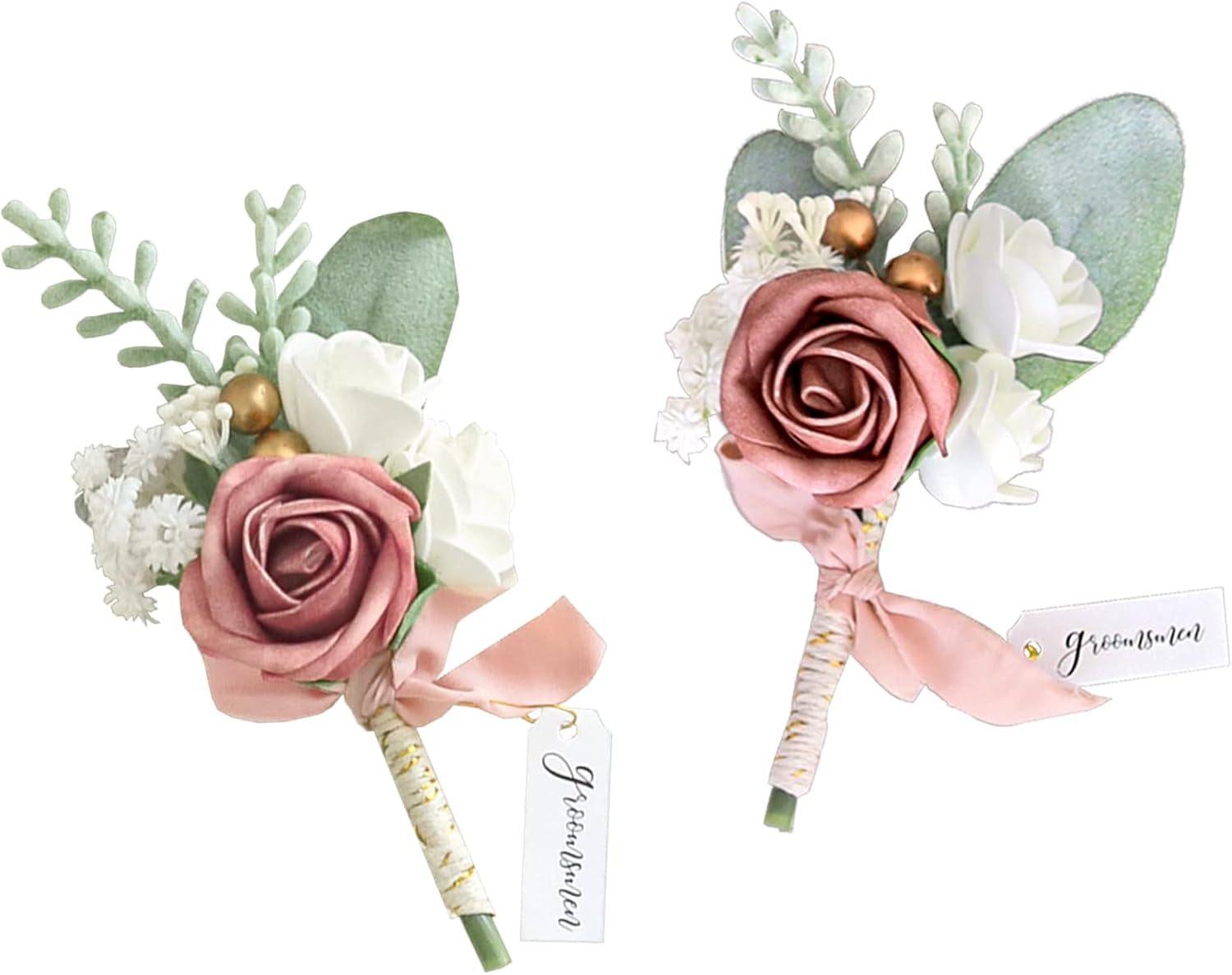 Set of 2 Wedding Boutonniere for Men Artificial Flowers Wedding Groom Groomsmen Boutonniere for Wedding Ceremony Anniversary Formal Dinner Party, Dusty Rose