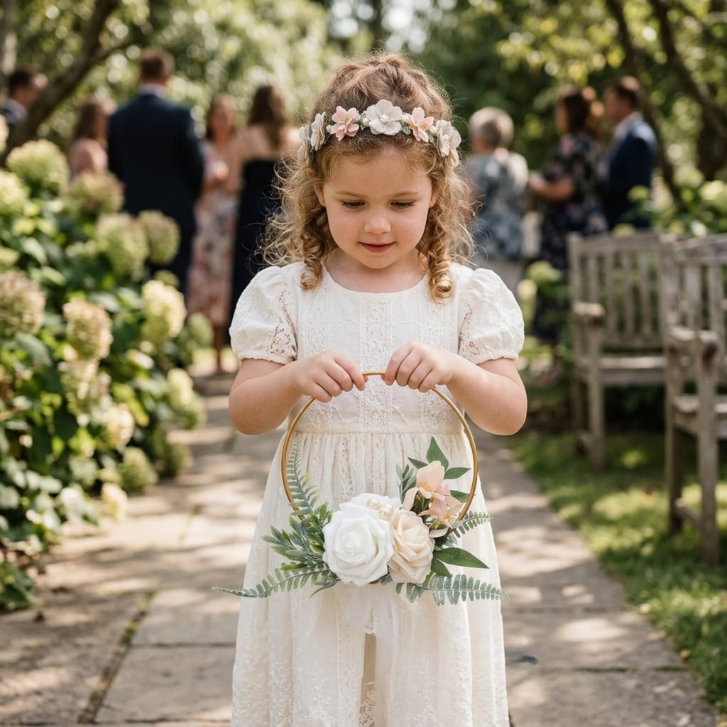 Petite Flower Girl Hoop Bouquet – Burgundy and Blush Wedding Flowers