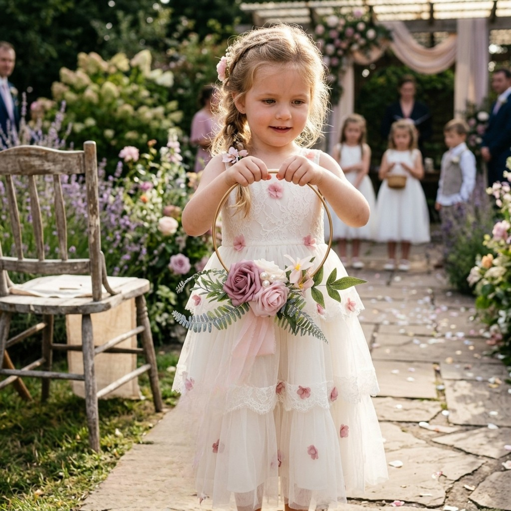 Petite Flower Girl Hoop Bouquet – Burgundy and Blush Wedding Flowers