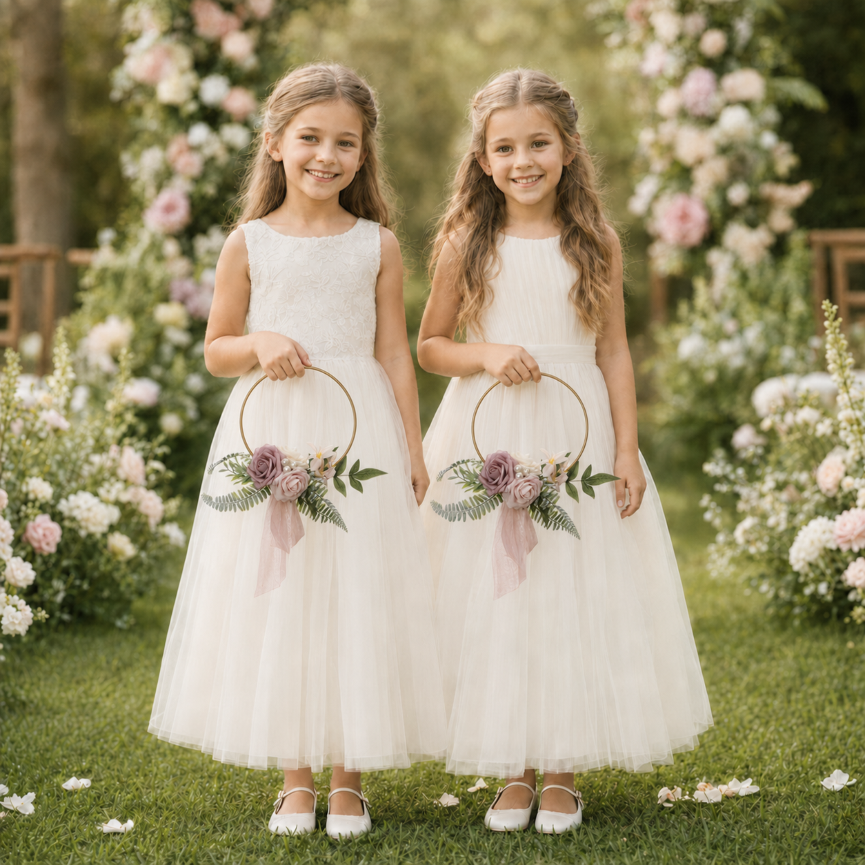 Petite Flower Girl Hoop Bouquet – Burgundy and Blush Wedding Flowers