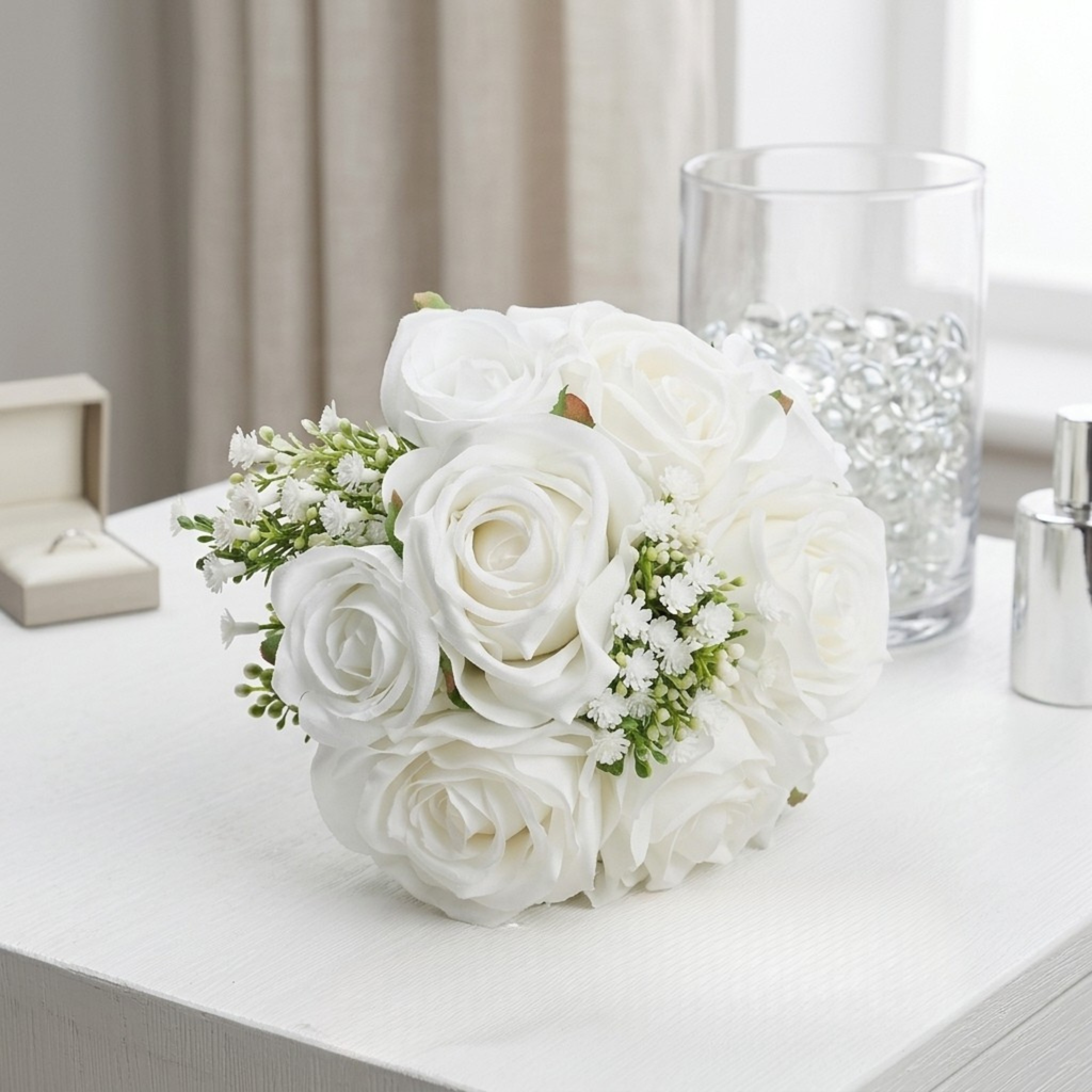 Additional view of white artificial bridesmaid bouquet set of six