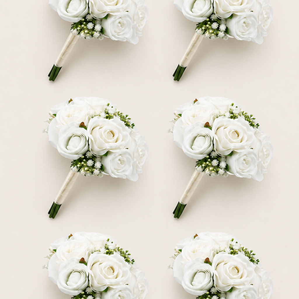 Additional view of white artificial bridesmaid bouquet set of six