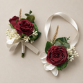 Burgundy Rose Wrist Corsage and Boutonniere Set
