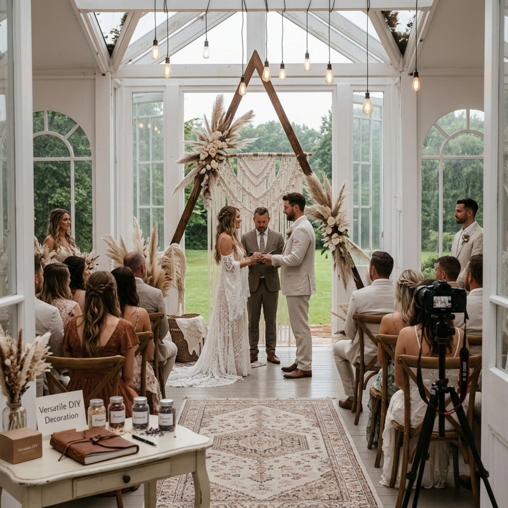 7.87 Ft Wooden Triangle Wedding Arch – Boho Ceremony Backdrop