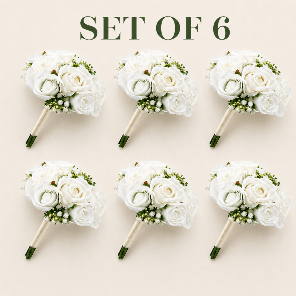 White artificial bridesmaid bouquet set of six