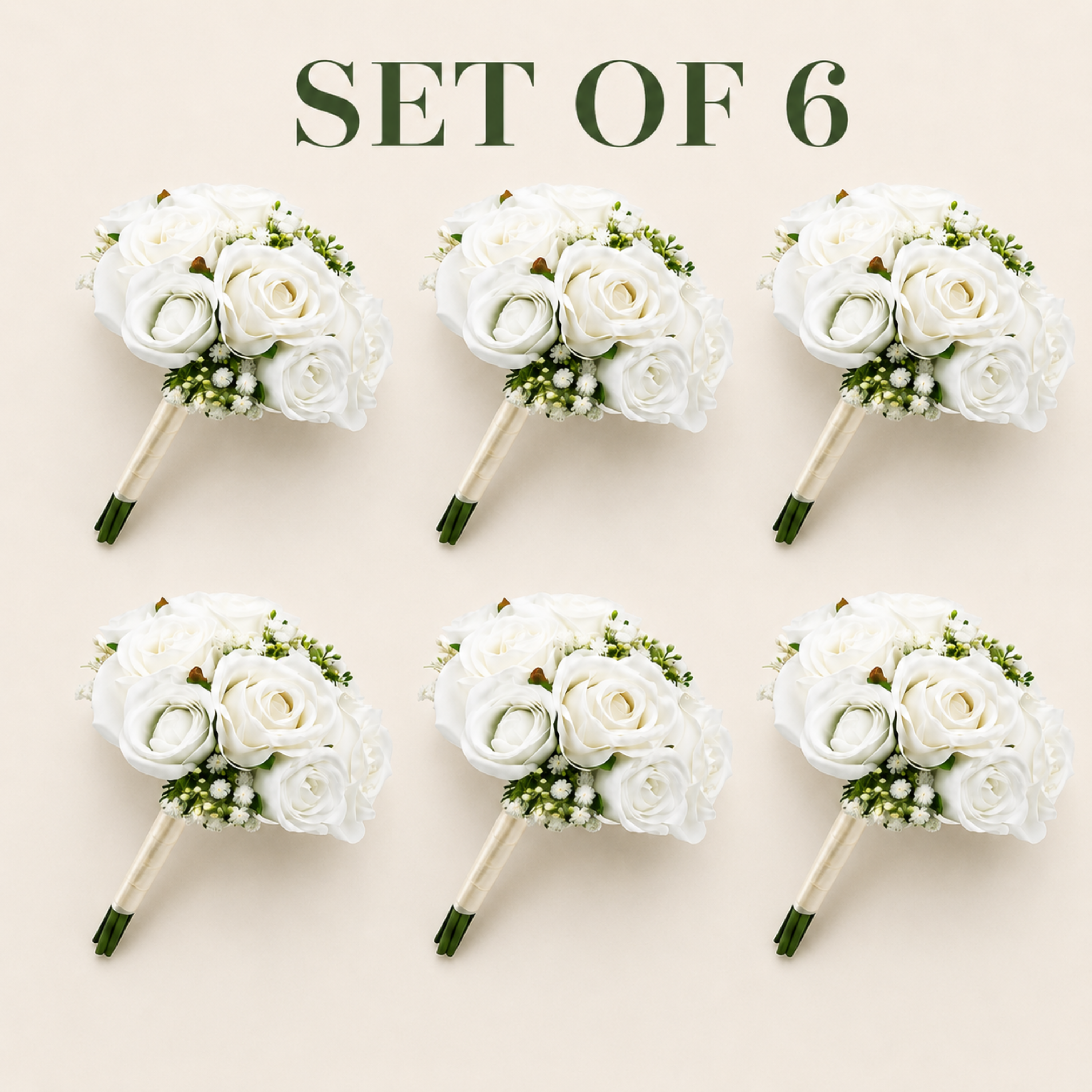 White artificial bridesmaid bouquet set of six