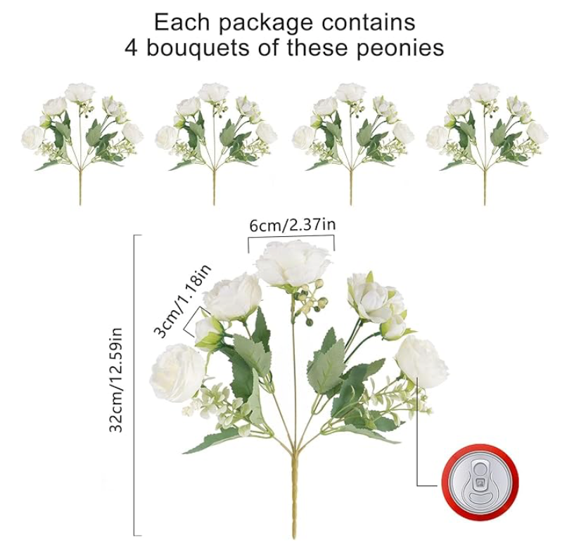 White Artificial Peony Bunches Set of 4 | DIY Wedding Flowers