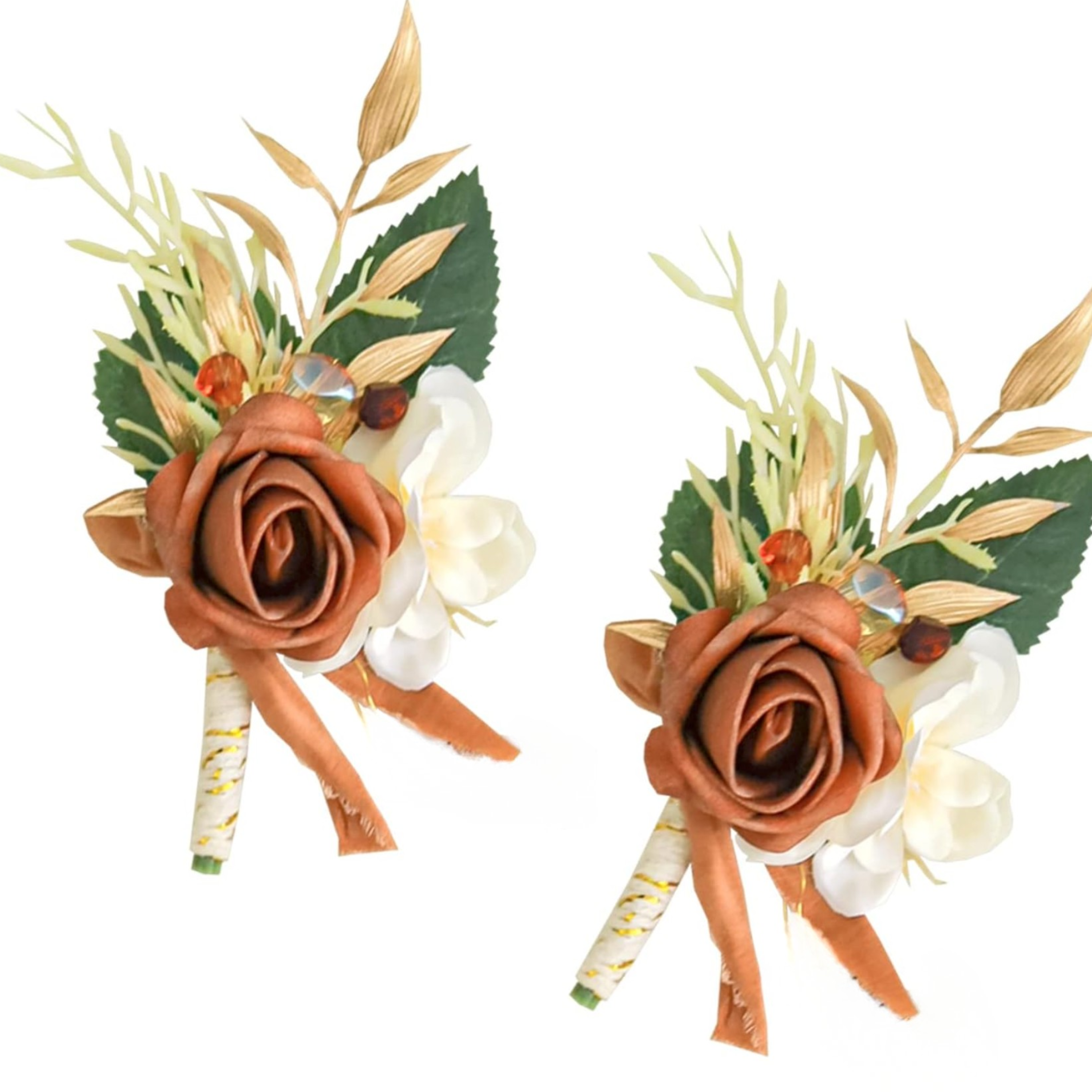 Additional view of terracotta rose wedding boutonniere set of two