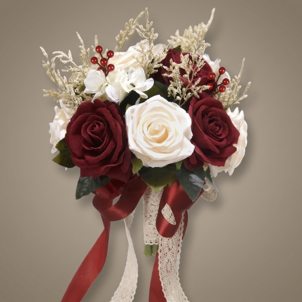 Winter Wedding Bouquet | Burgundy & Ivory Silk Roses