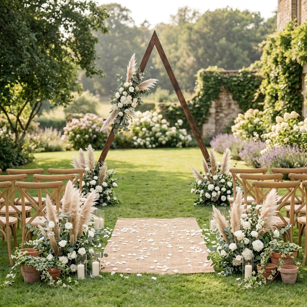7.87 Ft Wooden Triangle Wedding Arch – Boho Ceremony Backdrop