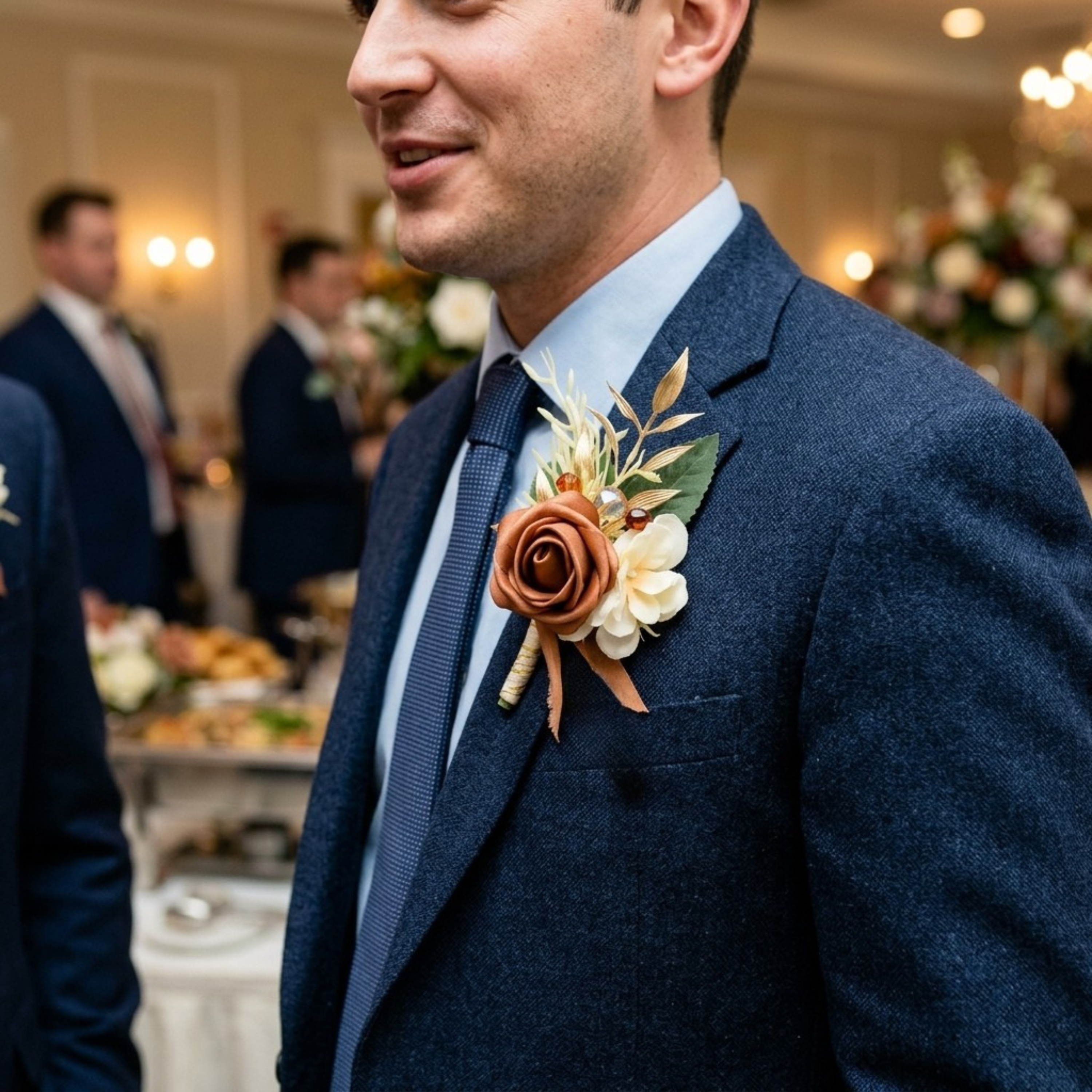 Additional view of terracotta rose wedding boutonniere set of two