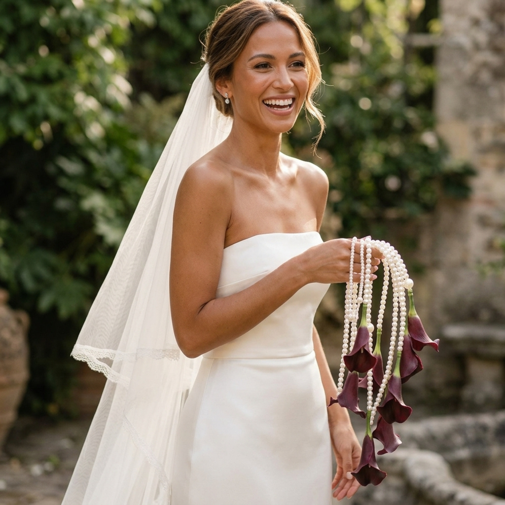 Burgundy Calla Lily Pearl Bridal Bouquet