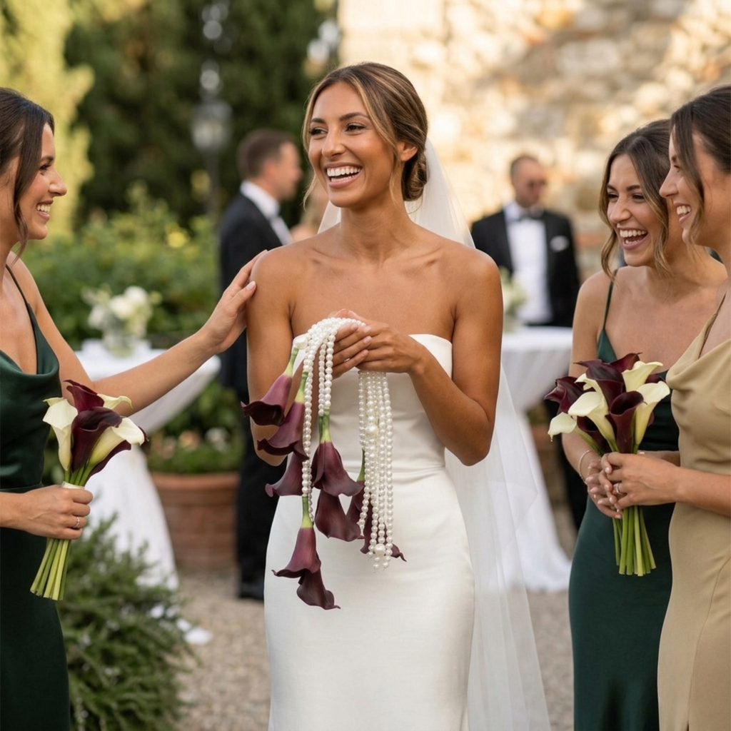 Burgundy Calla Lily Pearl Bridal Bouquet