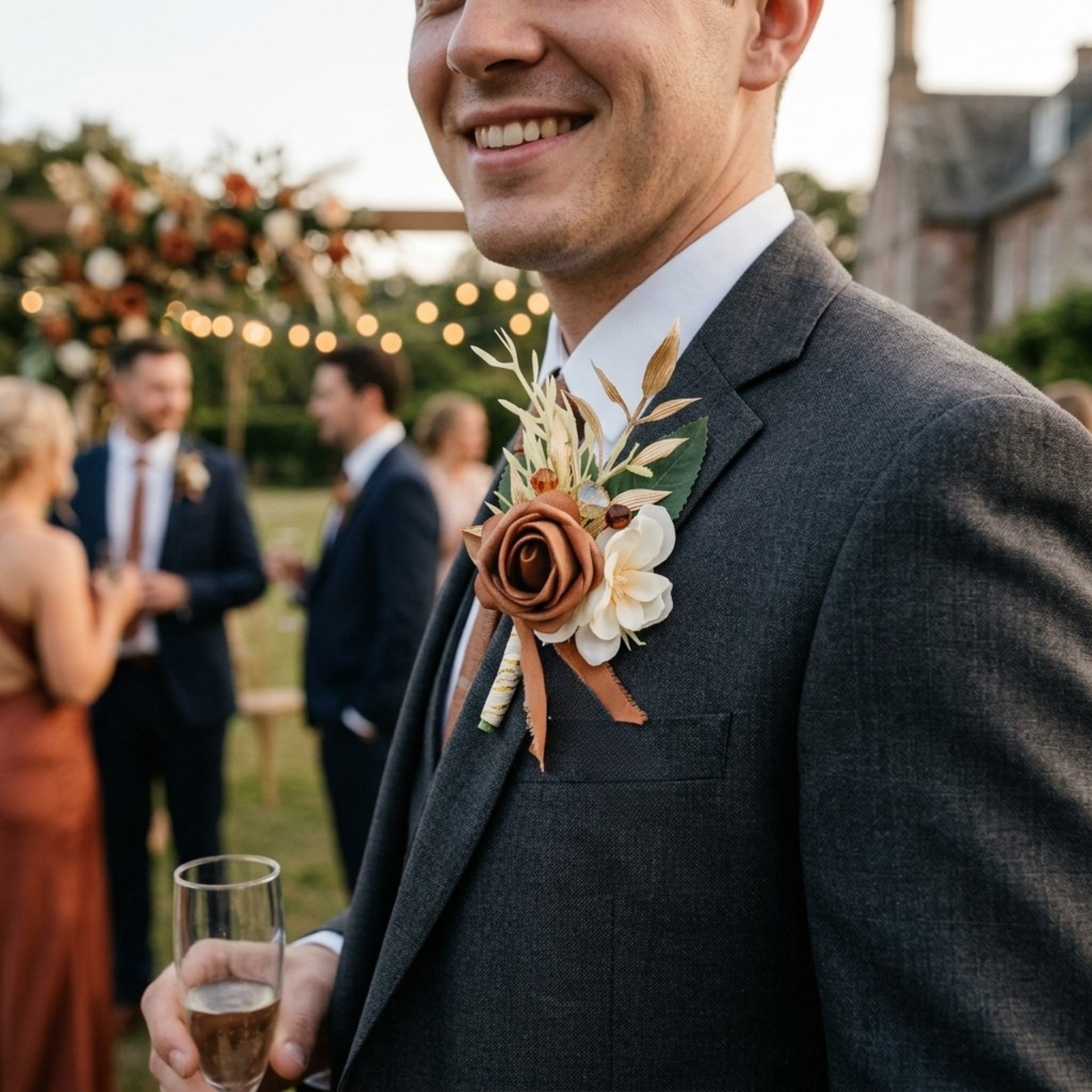 Additional view of terracotta rose wedding boutonniere set of two
