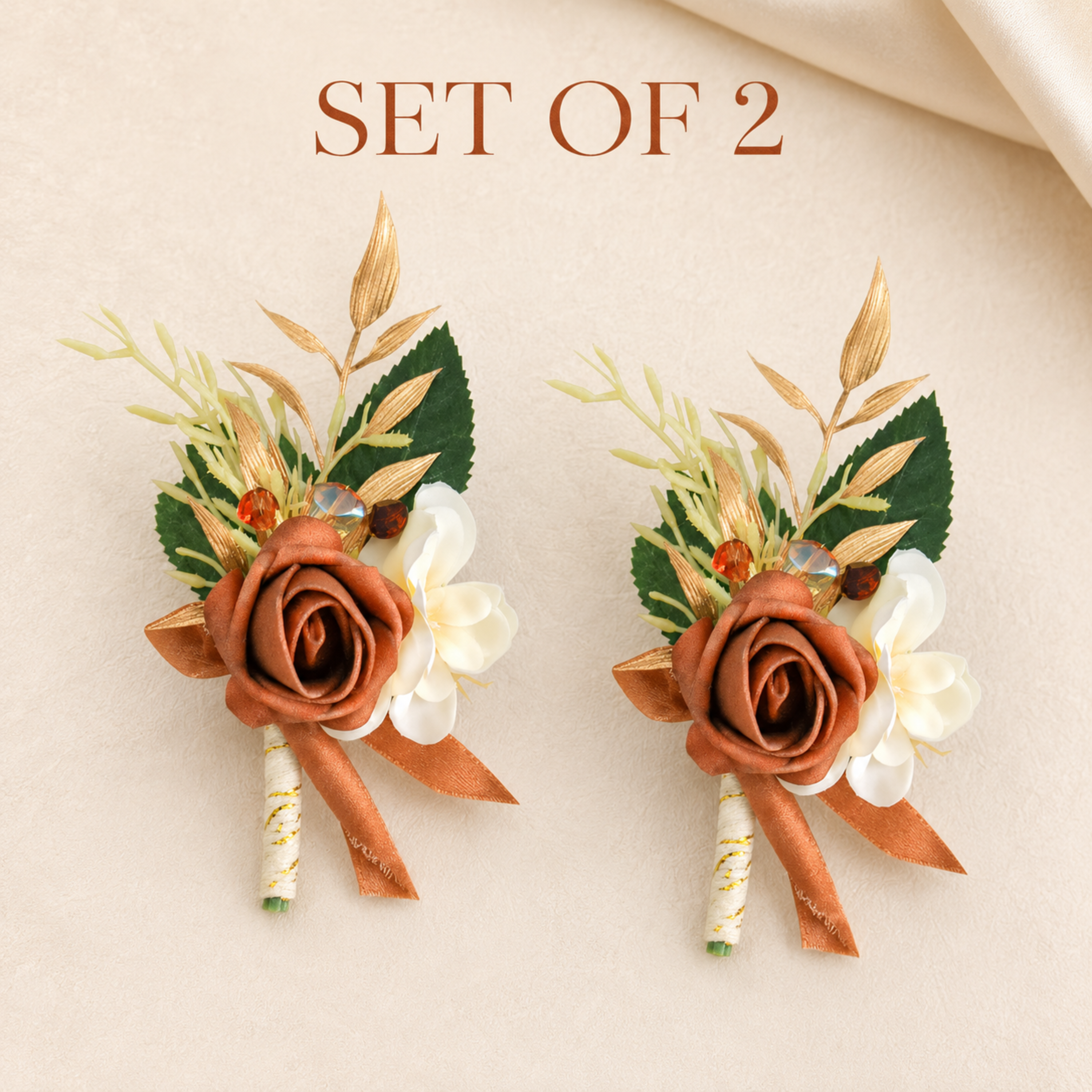 Terracotta rose wedding boutonniere set of two