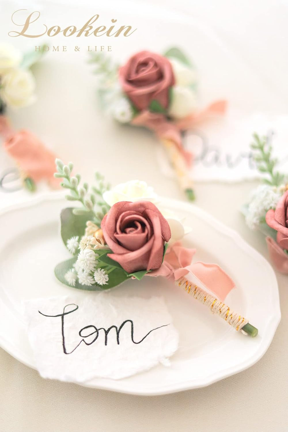 Set of 2 Wedding Boutonniere for Men Artificial Flowers Wedding Groom Groomsmen Boutonniere for Wedding Ceremony Anniversary Formal Dinner Party, Dusty Rose