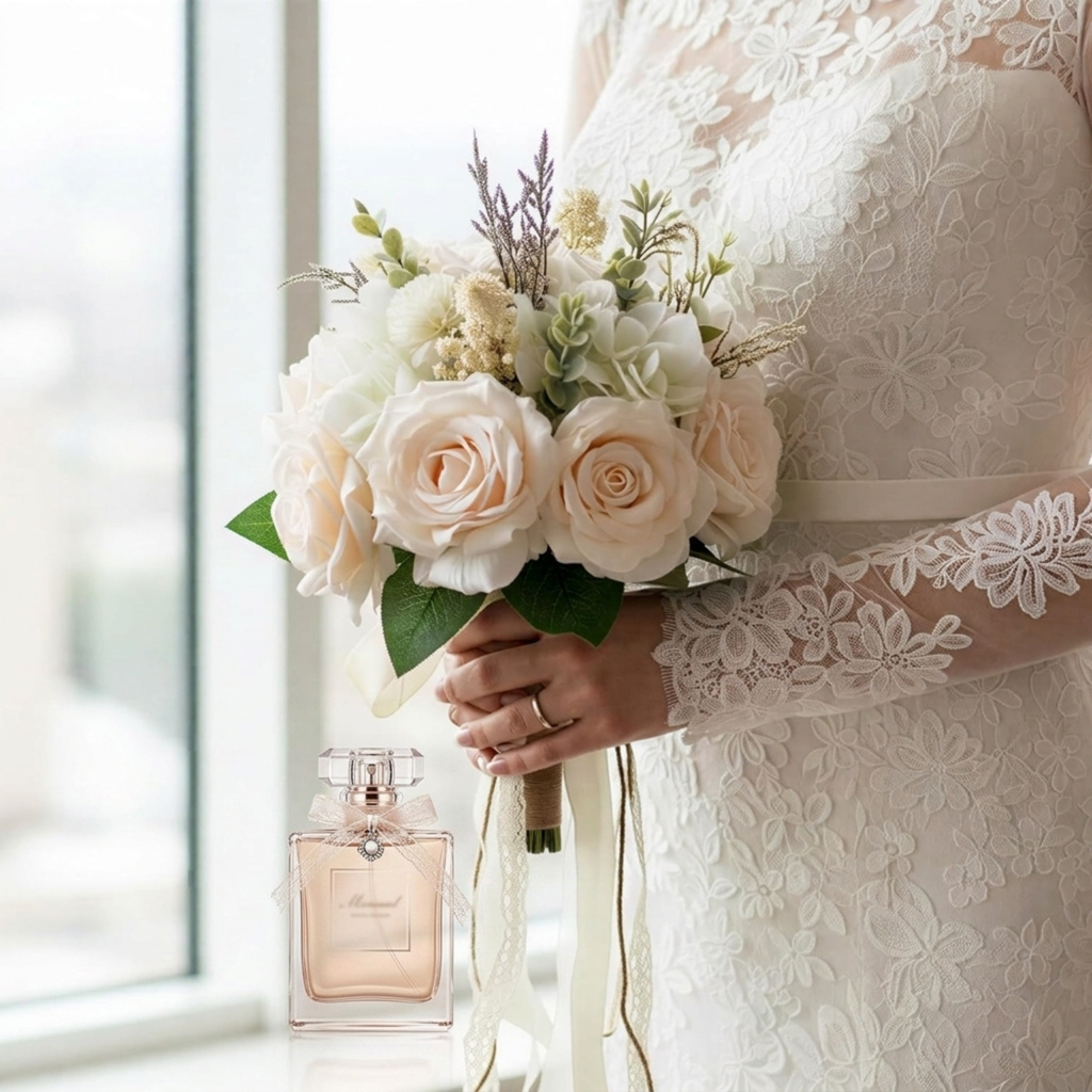 Additional view of champagne rose 10-inch faux bridal wedding bouquet