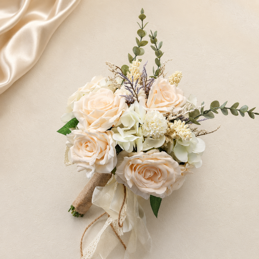 Additional view of champagne rose 10-inch faux bridal wedding bouquet