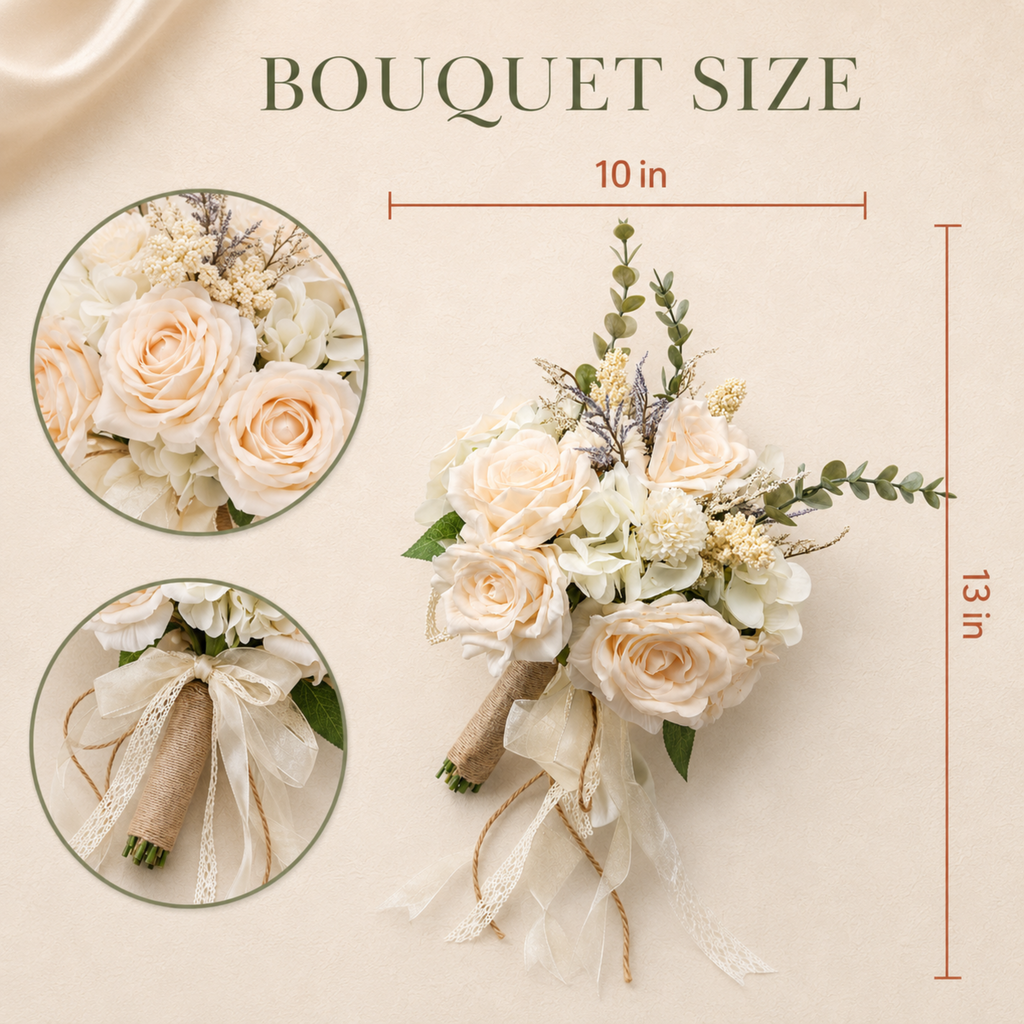 Additional view of champagne rose 10-inch faux bridal wedding bouquet