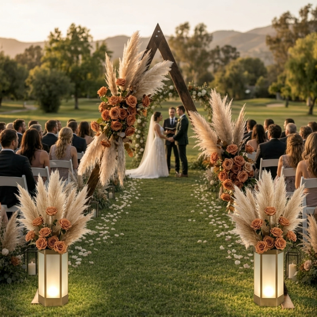 7.87 Ft Wooden Triangle Wedding Arch – Boho Ceremony Backdrop