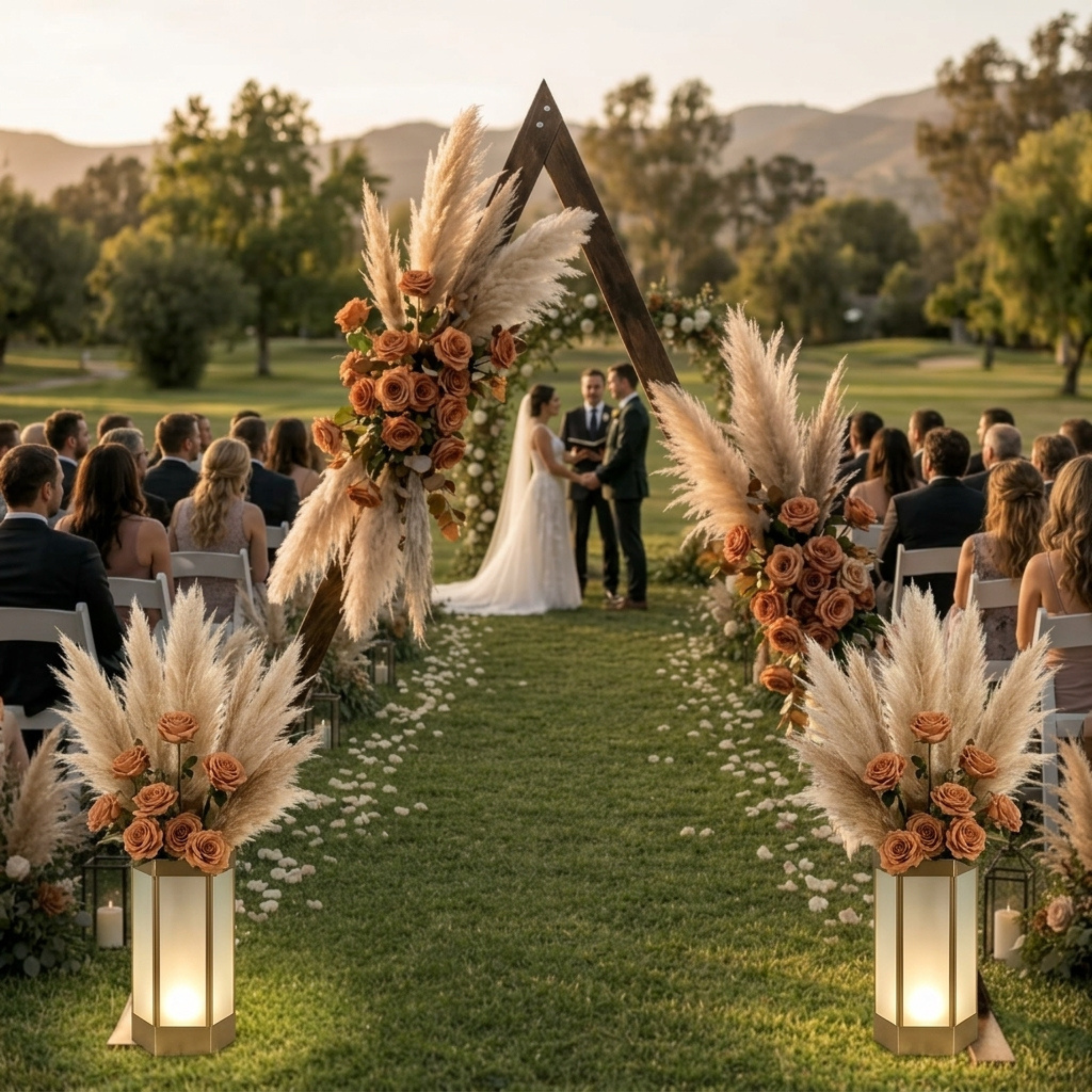 7.87 Ft Wooden Triangle Wedding Arch – Boho Ceremony Backdrop