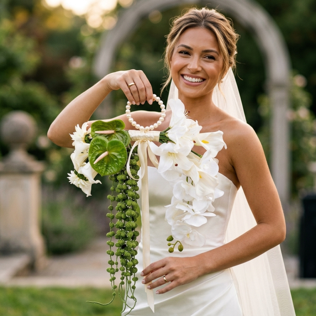 White Cascading Wedding Bouquet