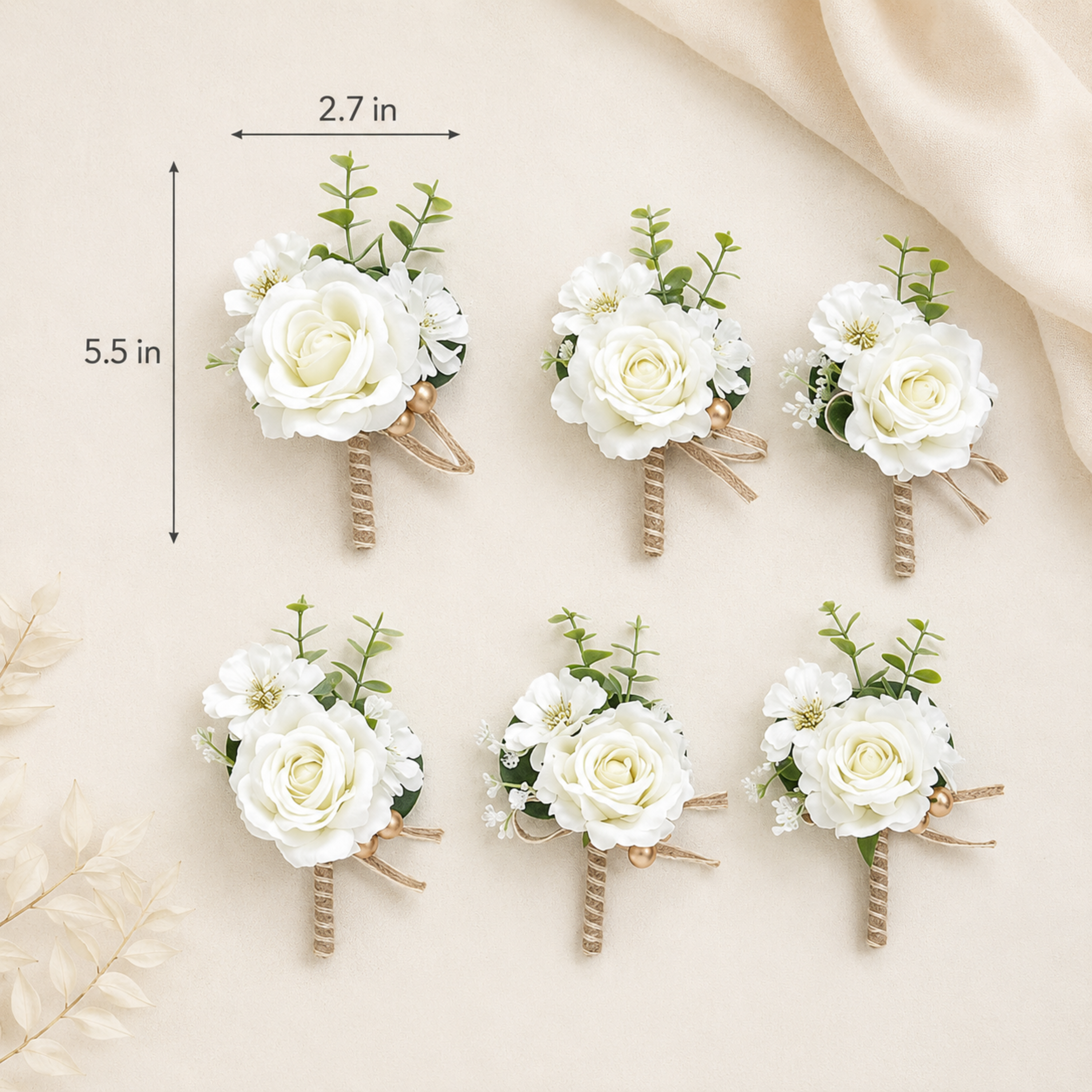 Ivory Wedding Boutonniere & Wrist Corsage Set