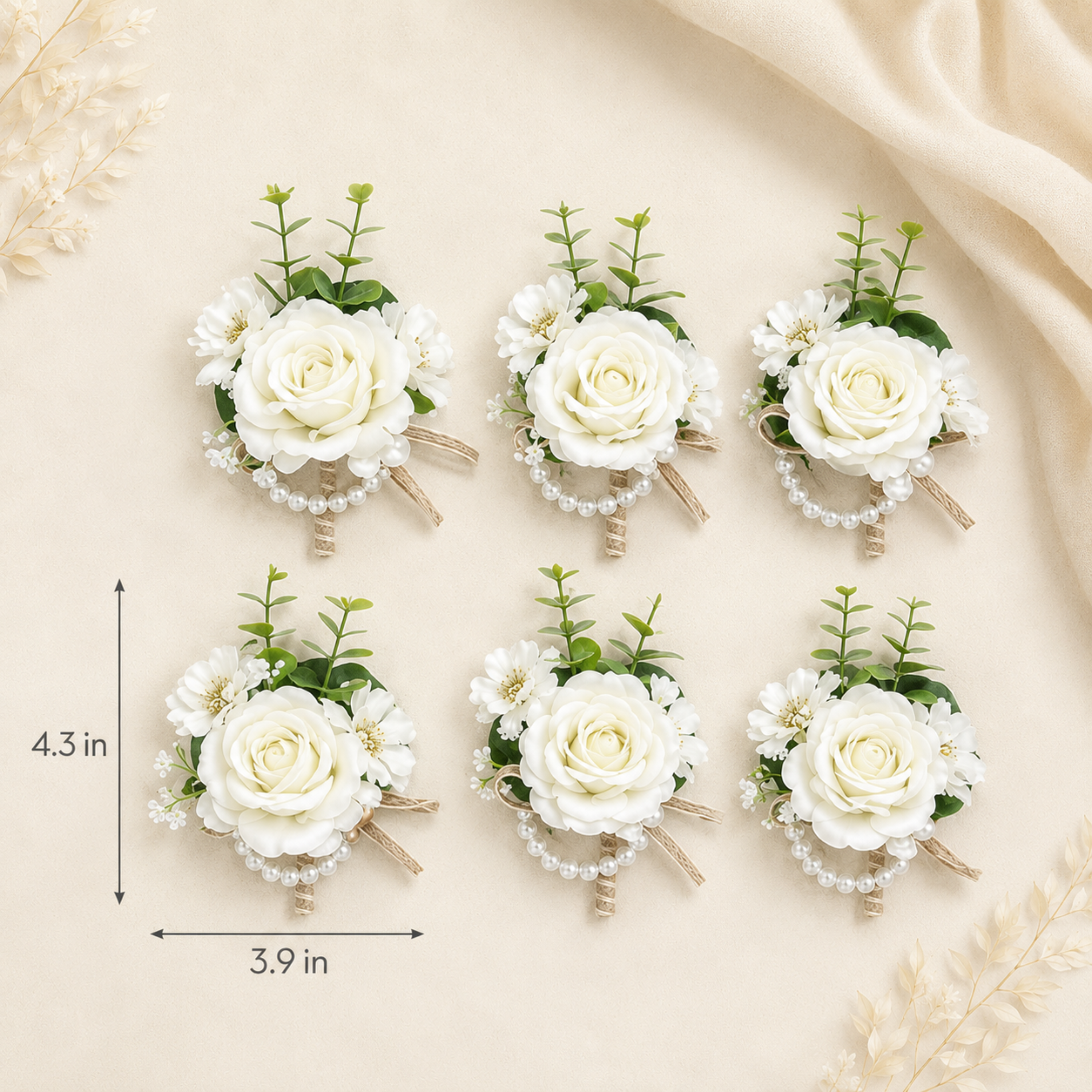 Ivory Wedding Boutonniere & Wrist Corsage Set