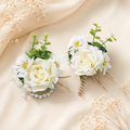 Ivory Wedding Boutonniere & Wrist Corsage Set