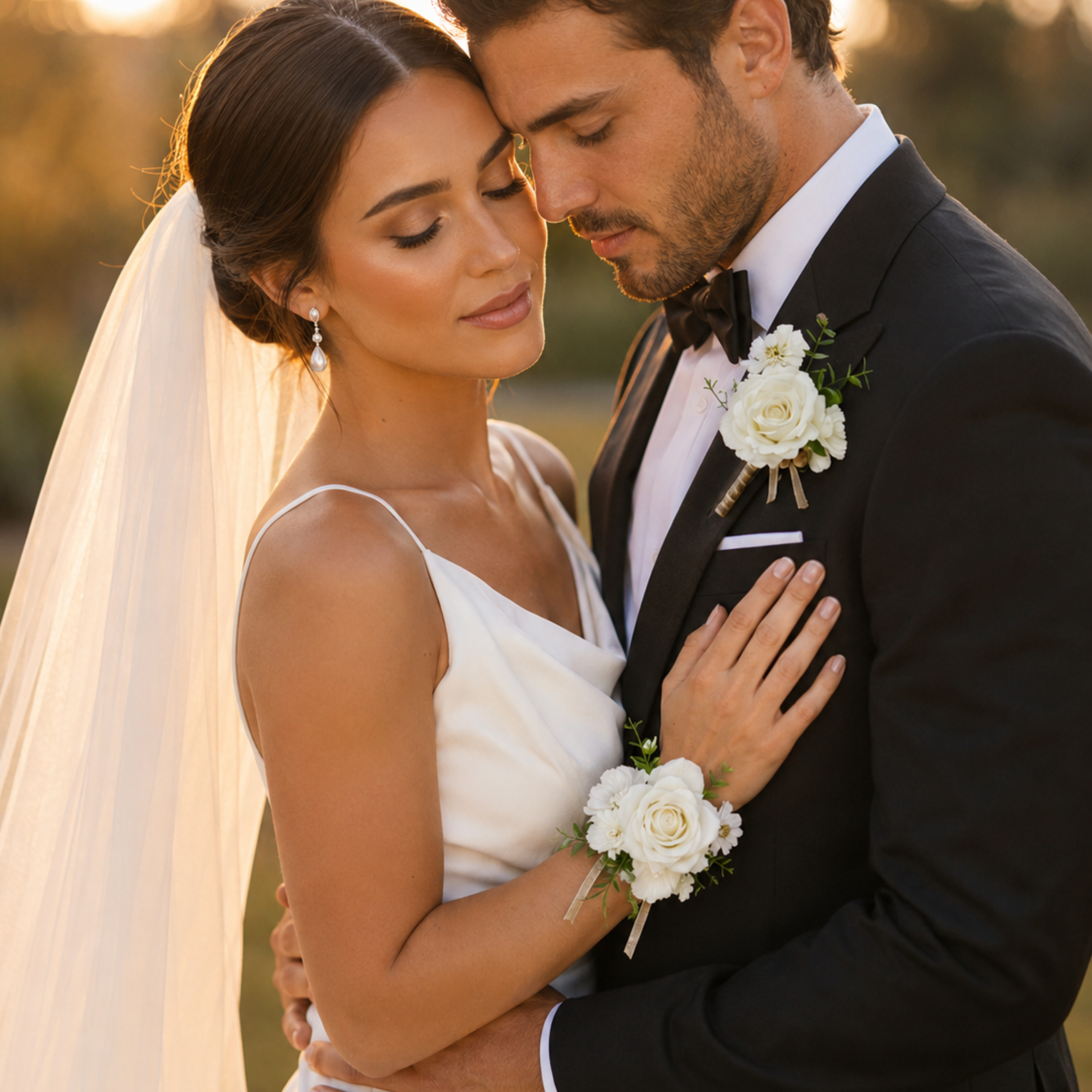 Ivory Wedding Boutonniere & Wrist Corsage Set