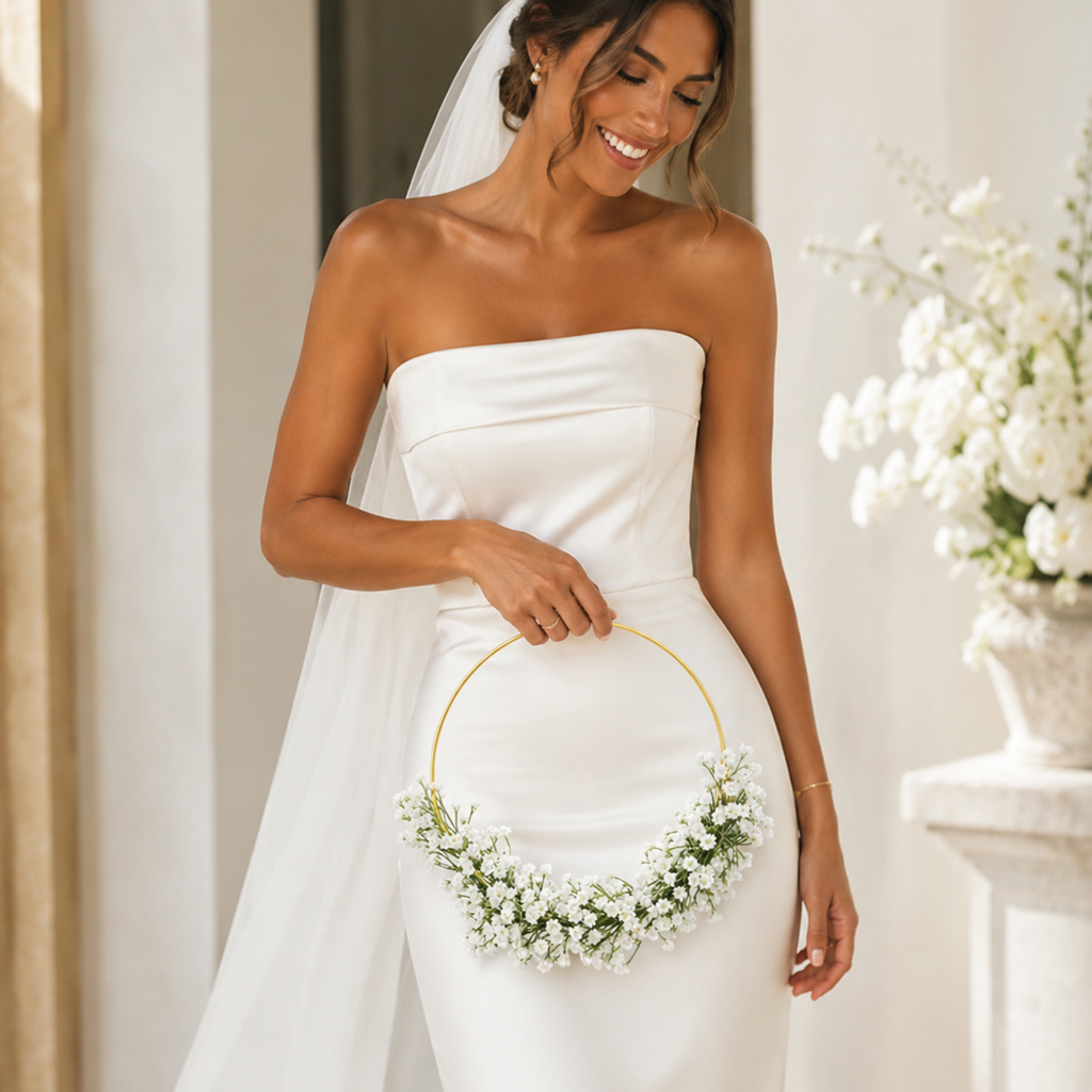 Baby’s Breath Hoop Bouquets – Set of 6 White Floral Wedding Wreaths