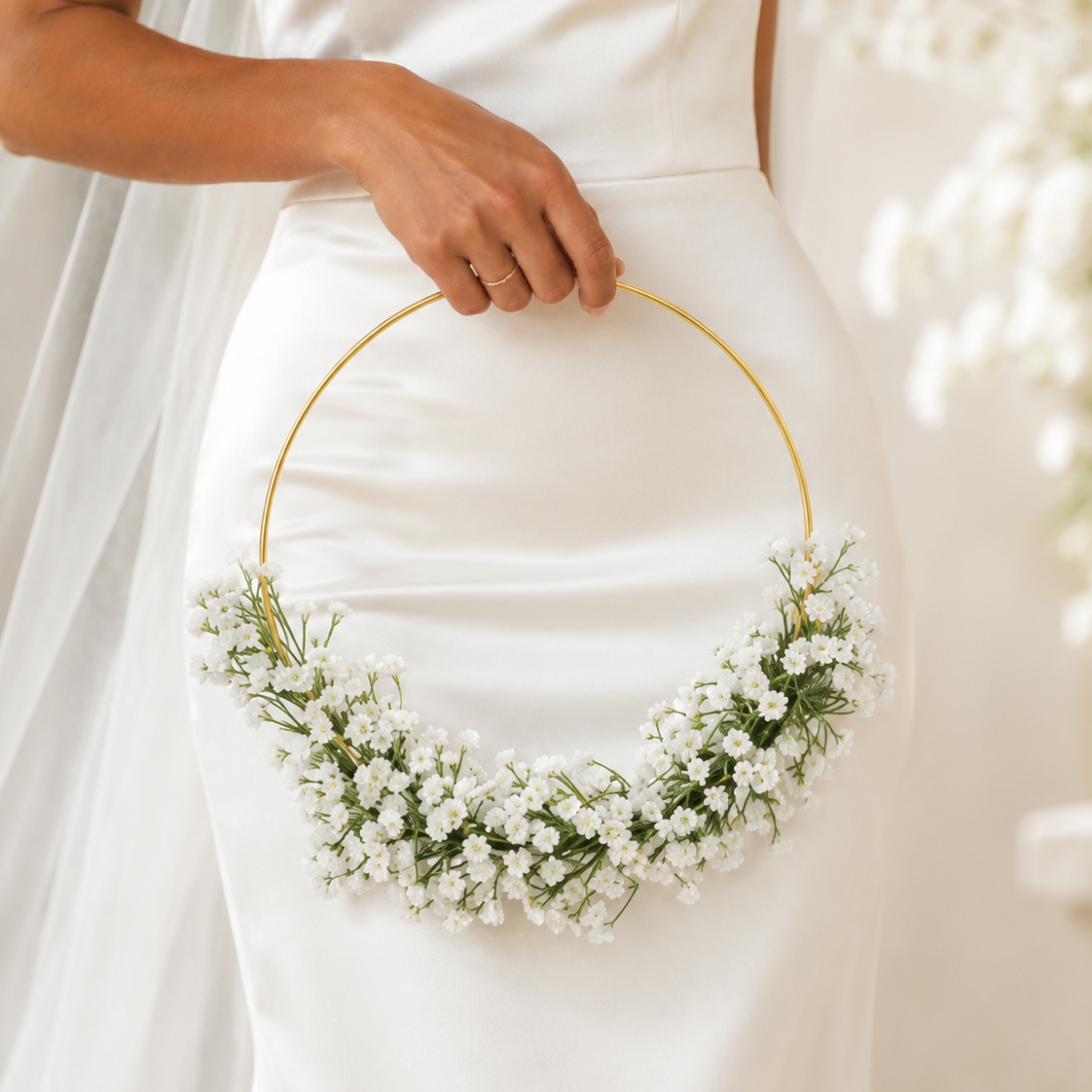 Baby’s Breath Hoop Bouquets – Set of 6 White Floral Wedding Wreaths