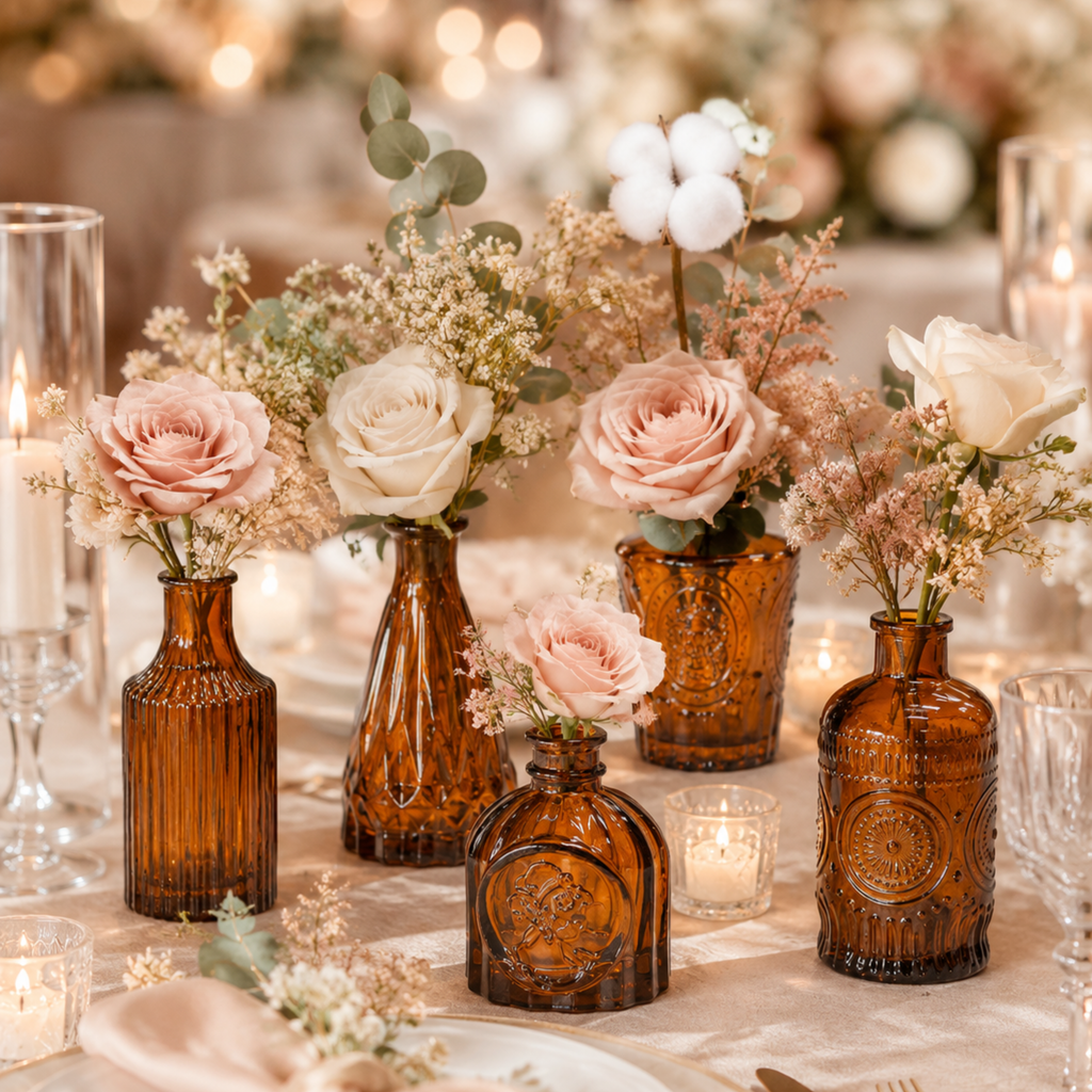 Amber Glass Bud Vase Set