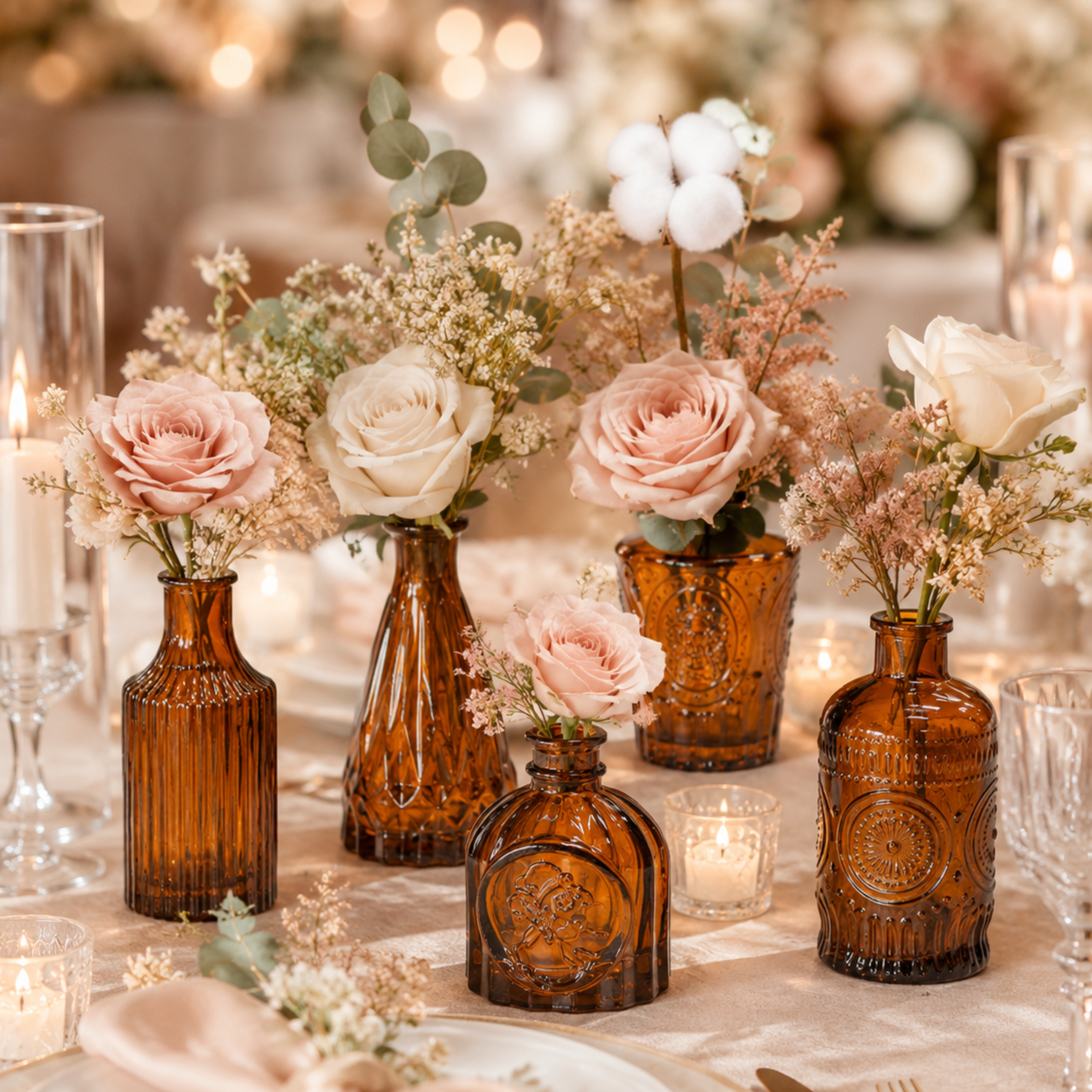 Amber Glass Bud Vase Set