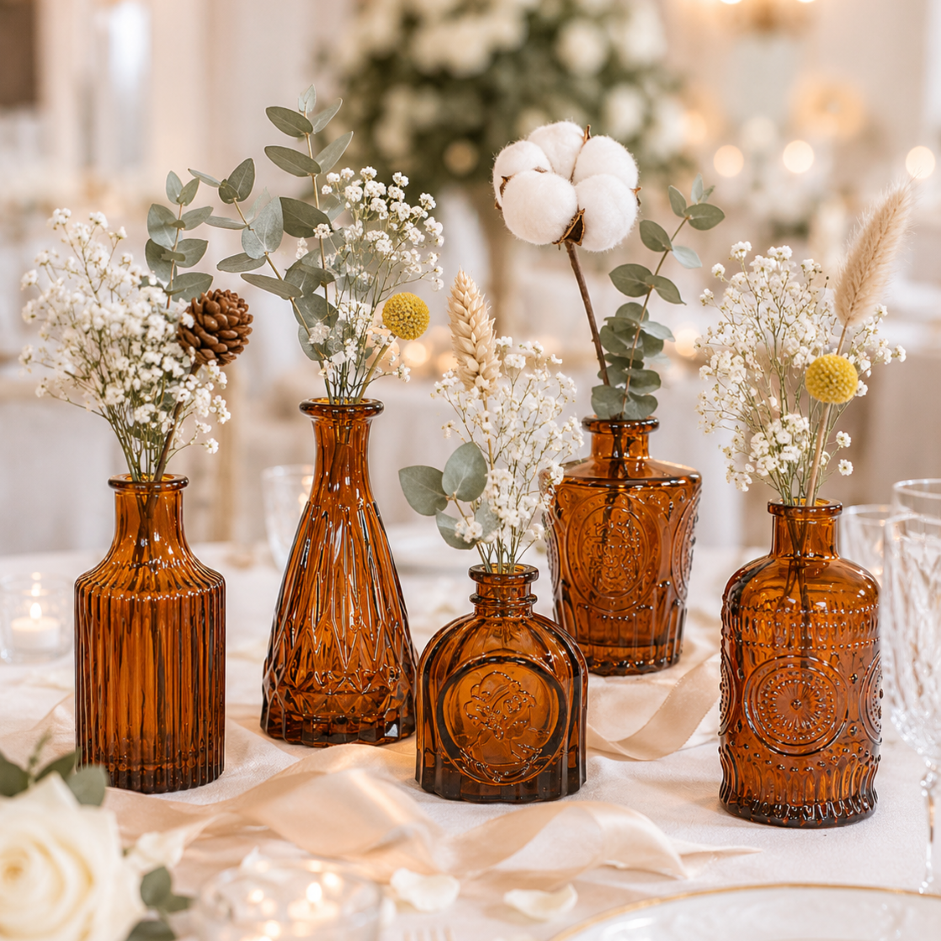 Amber Glass Bud Vase Set