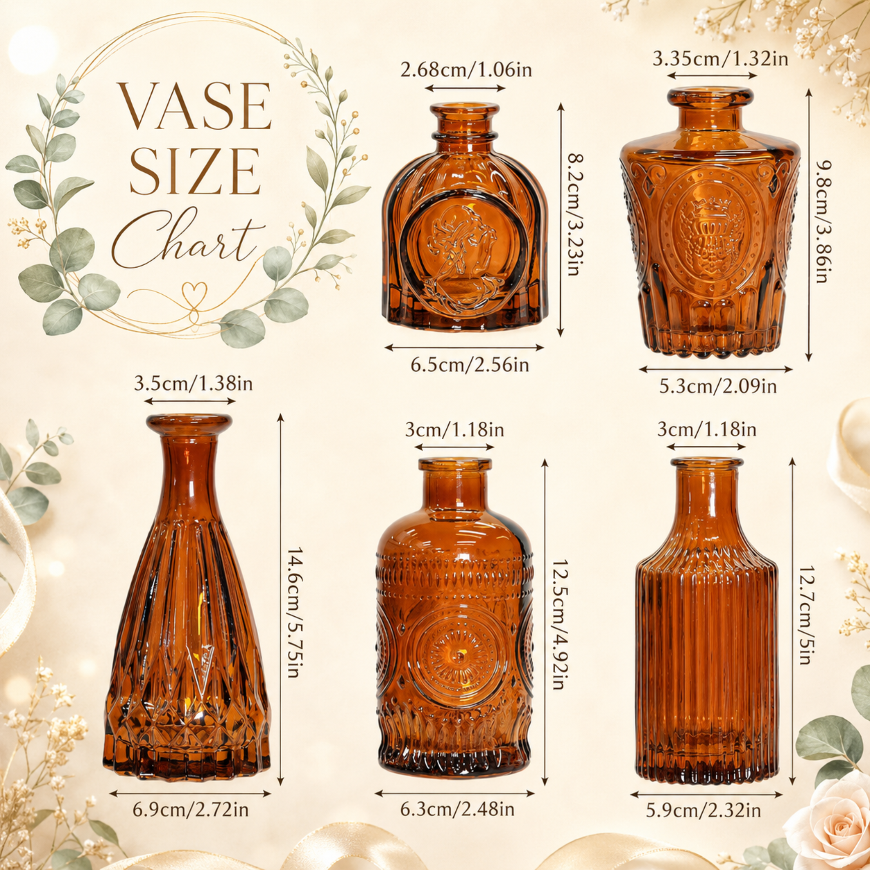 Amber Glass Bud Vase Set