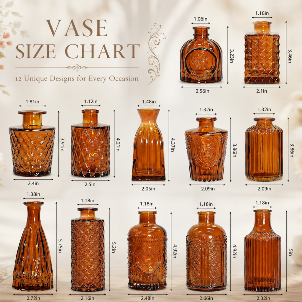 Amber Glass Bud Vase Set