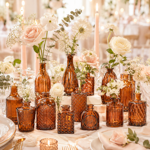 Amber Glass Bud Vase Set