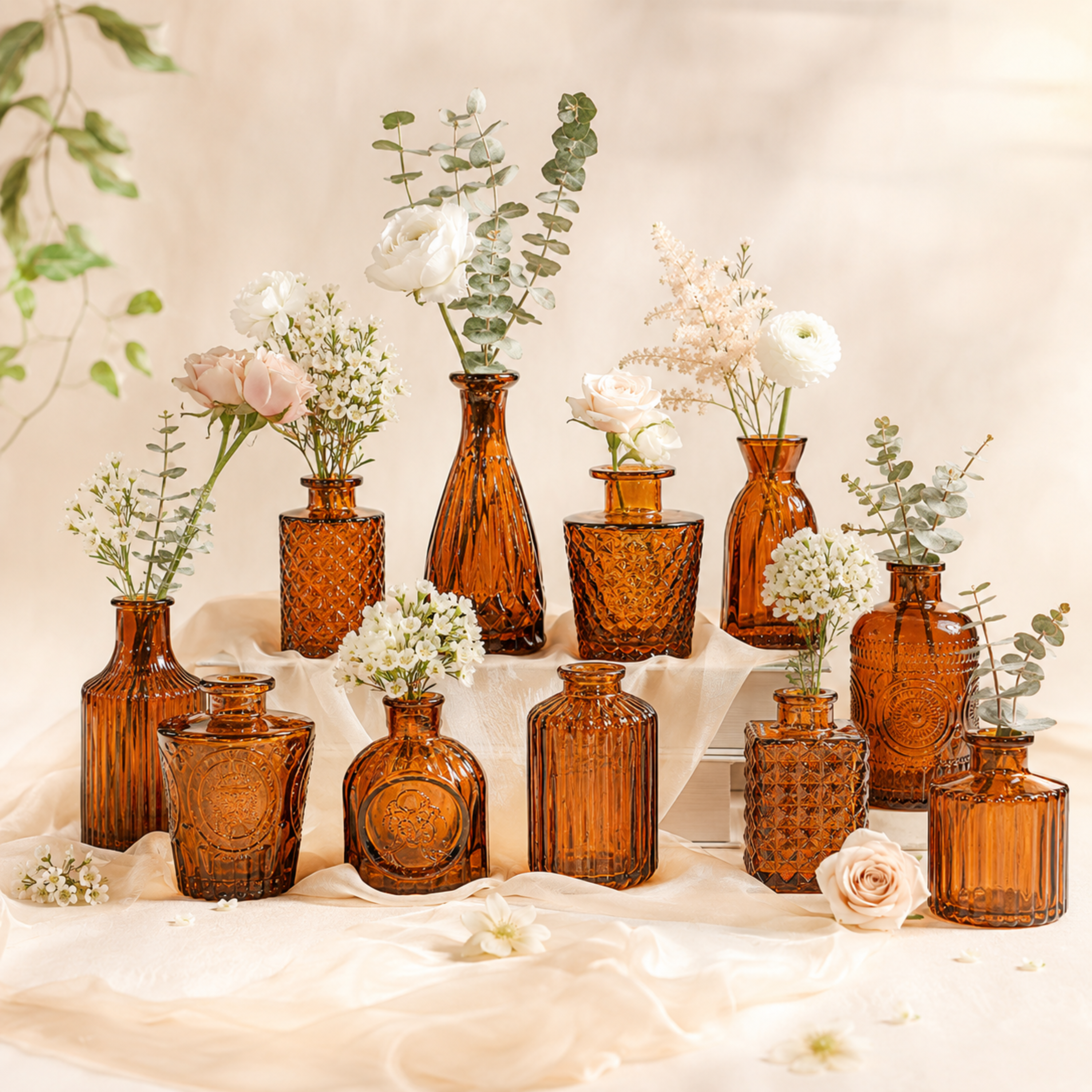 Amber Glass Bud Vase Set