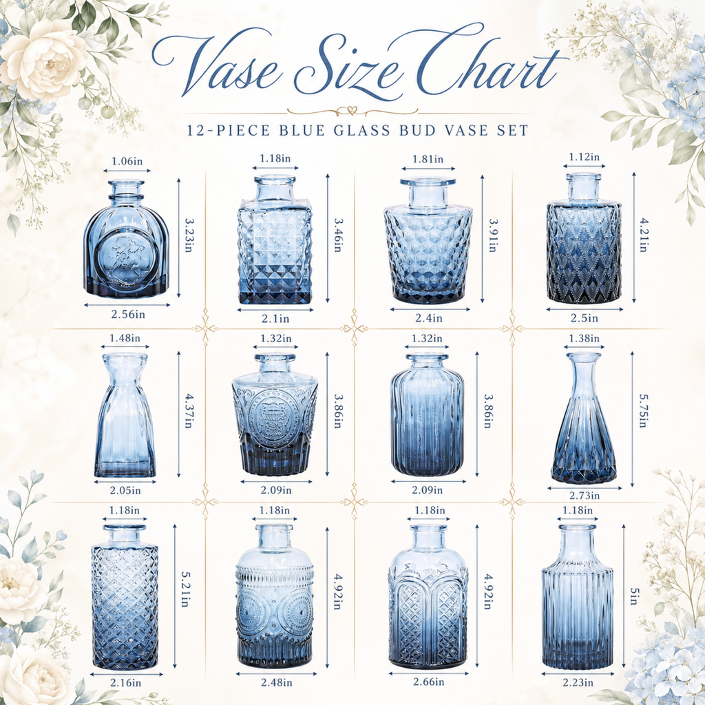Blue Glass Bud Vase Set of 12