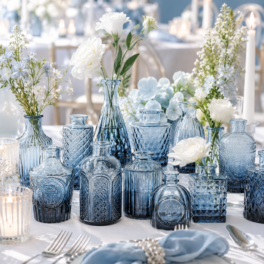 Blue Glass Bud Vase Set of 12