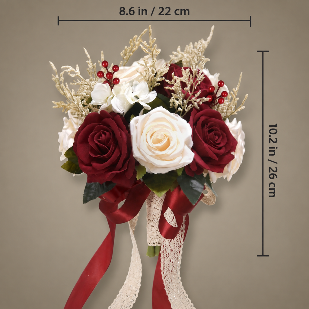 Winter Wedding Bouquet | Burgundy & Ivory Silk Roses