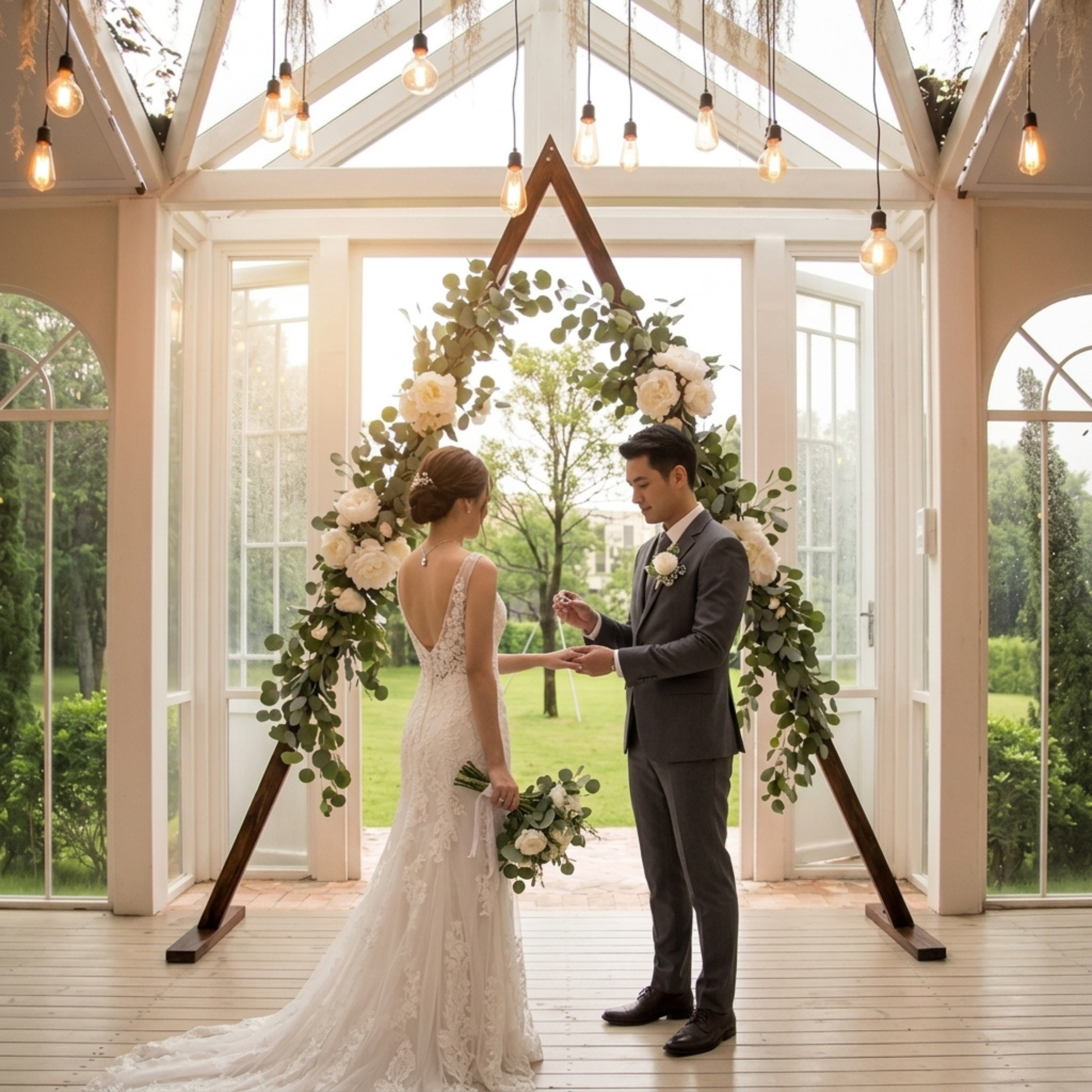 7.87 Ft Wooden Triangle Wedding Arch – Boho Ceremony Backdrop