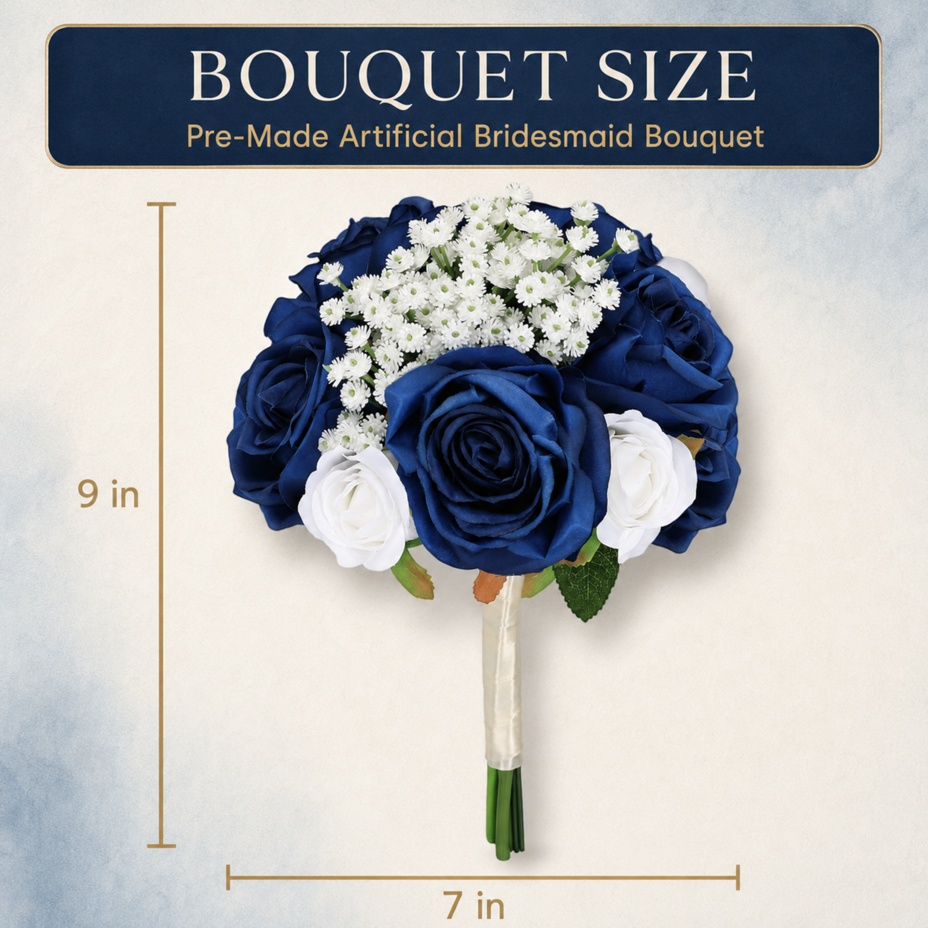 Navy blue and white bridesmaid bouquet set of four