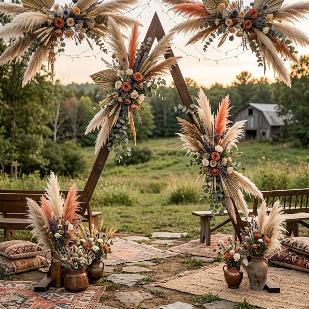 7.87 Ft Wooden Triangle Wedding Arch – Boho Ceremony Backdrop